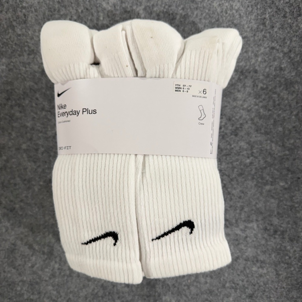 Nike Everyday Plus Cushioned Crew Socks 6 Pair White Mens Size M 6-8